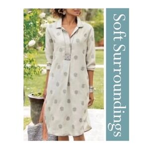 Soft Surroundings Gray Paisley Park Tencel Shirt Mini Chambray Dress Size Small